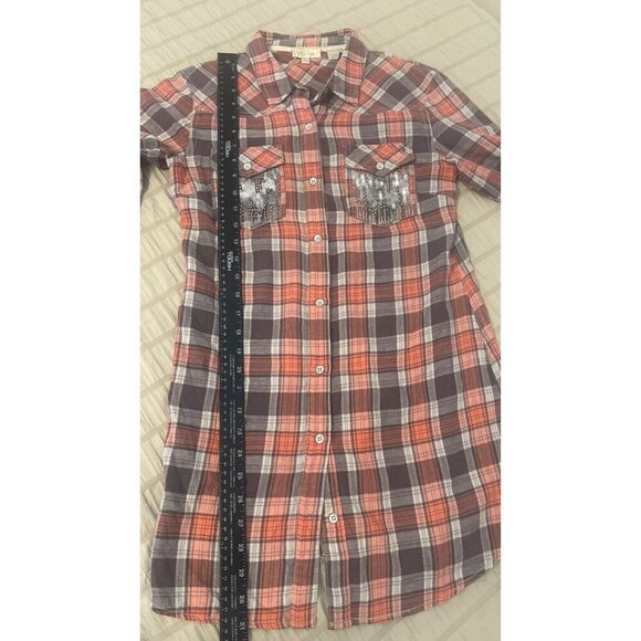 Miss Me Flannel Shirt Dress Button Down Sequins, Size: Small - Picture 6 of 8